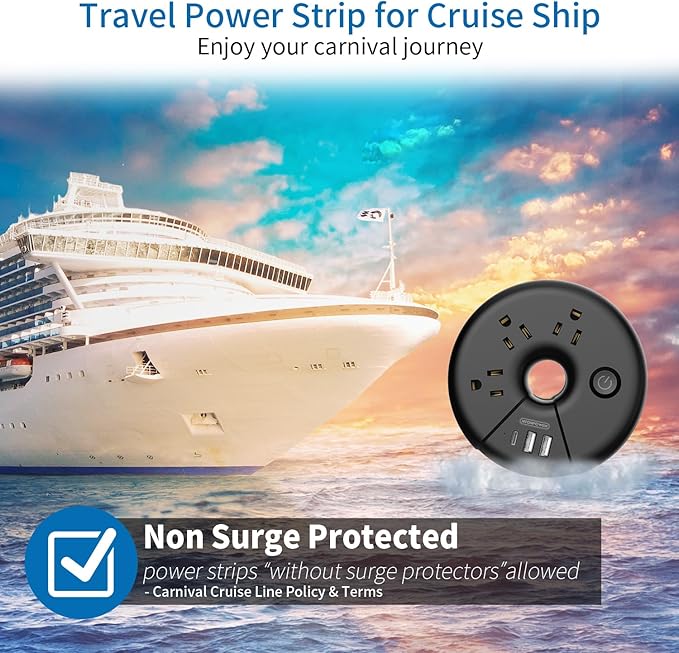 Travel Power Strip, NTONPOWER Portable Charging Station 3 USB Without Surge Protector Short Extension Cord 15 inches Compact for Home, Office, Cruise Ships, Business Trip, Hotels, Black