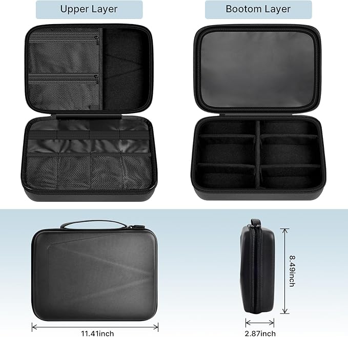 Comecase Electronics Organizer Travel Case for MacBook Pro/Air Power Adapter, Double Layer Tech Bag with 5 Dividers for iPad Mini/Air (up to 11"), Cables, Magic Mouse, Power Bank & SSD - Black