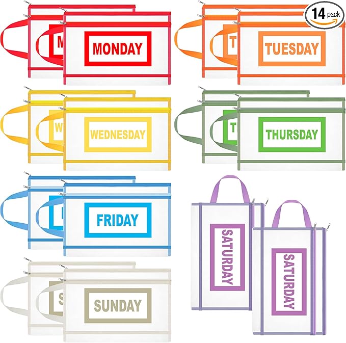 14 Pack Packing Cubes for Travel Days of Week Packing Cubes with Label Clear Zippered Storage Bag for Summer Camp Essential