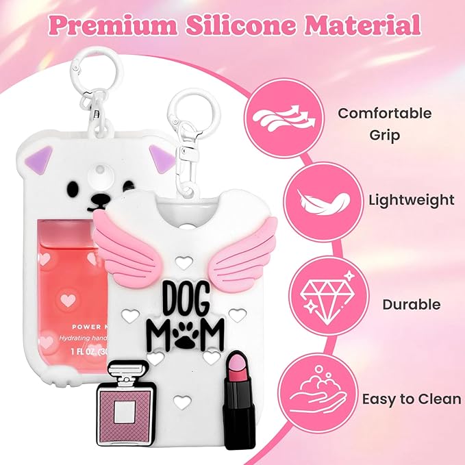 Puppy Silicone Case for Touchland Hand Sanitizer Spray 1 floz (30ml), Cute Dog Cover with Keychain & 5 Charms