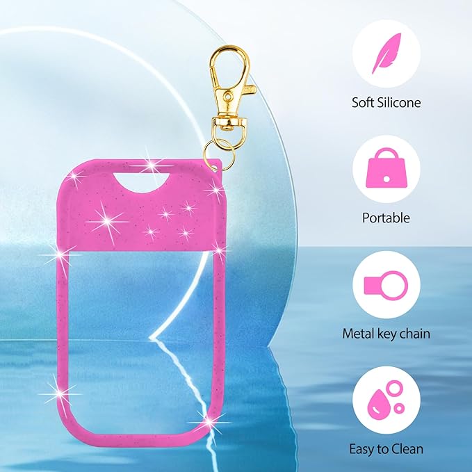 Silicone Case Compatible with Touchland Hand Sanitizer Spray, Protective Case with Keychain for 1 fl oz, Hand Sanitizer Spray Accessory (Glitter Sequin Hot Pink)