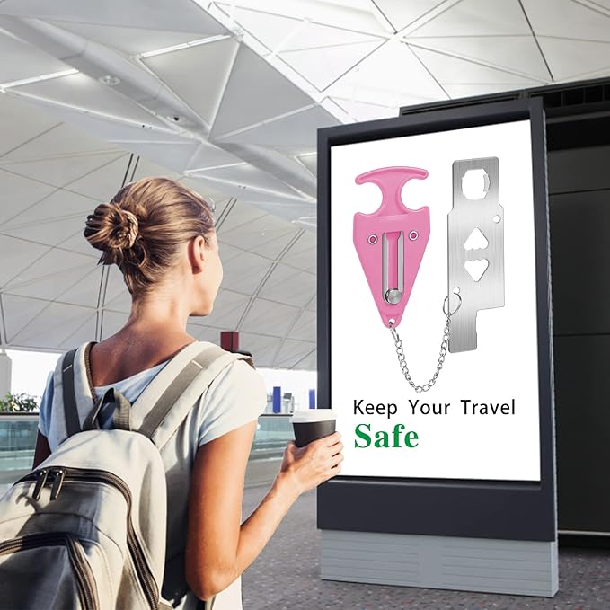Portable Door Lock for Travel Door Lock Hotel Room Security Devices Apartment Jammer Additional Safety for Traveling Home College Upgrade (Pink Combination)