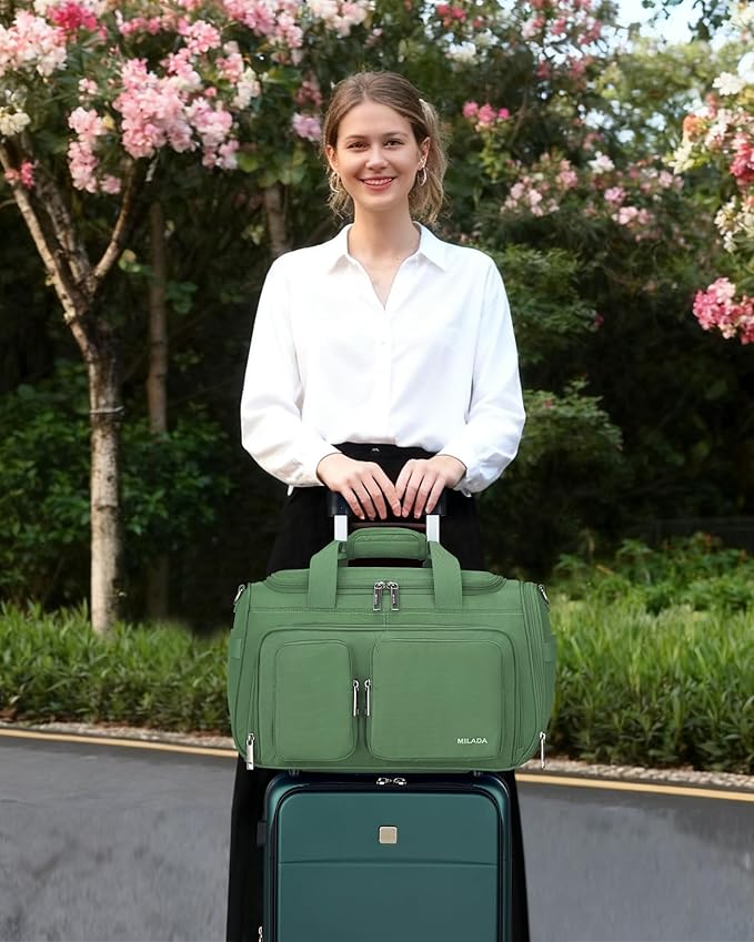 MILADA Underseat Carry On Luggage Bags for Travel Lightweight Foldable Carry On Bags for Airplanes Small Duffle Bag for Men Women TSA Approved Underseat Bag Travel Tote Bags, Forest Green