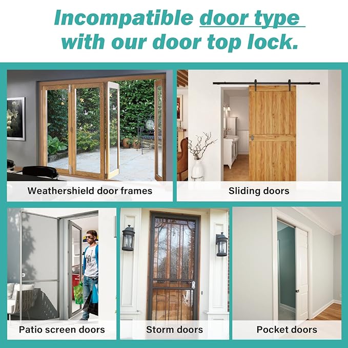 Child Safety Door Top Lock - Top Door Lock for Kids Safety Sturdy Metal Toddler Door Lock for Safety Adjustable Door Top Lock for 0.8-2 inch Thick Interior Doors 4 Pack