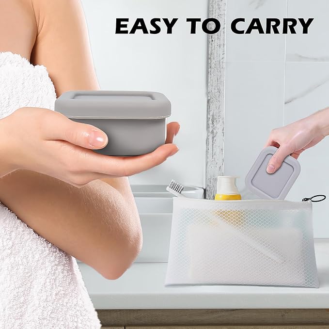 AIDIMMING Shampoo Bar Holder & Travel Soap Case -100% Leakproof Shatter-Proof Portable Soap Dish with Drainage & Lid - for Kitsch, Viori, Dove Bars - Gym, Camping & TSA Friendly (Deep Gray)