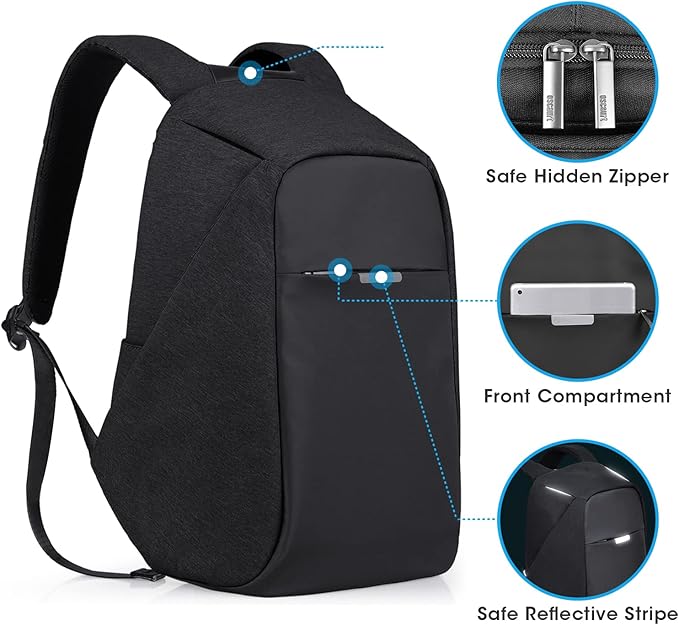 oscaurt Anti Theft Backpack 15.6 Inch Laptop Travel Backpack with Hidden Zipper and USB Charging Port Waterproof Business Computer Bag for Men & Women