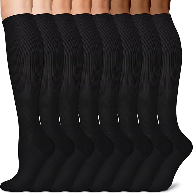 Sooverki Copper Compression Socks for Men & Women 8 Pack 15-20mmHg - Knee High Stockings Best Support for Running Athletic
