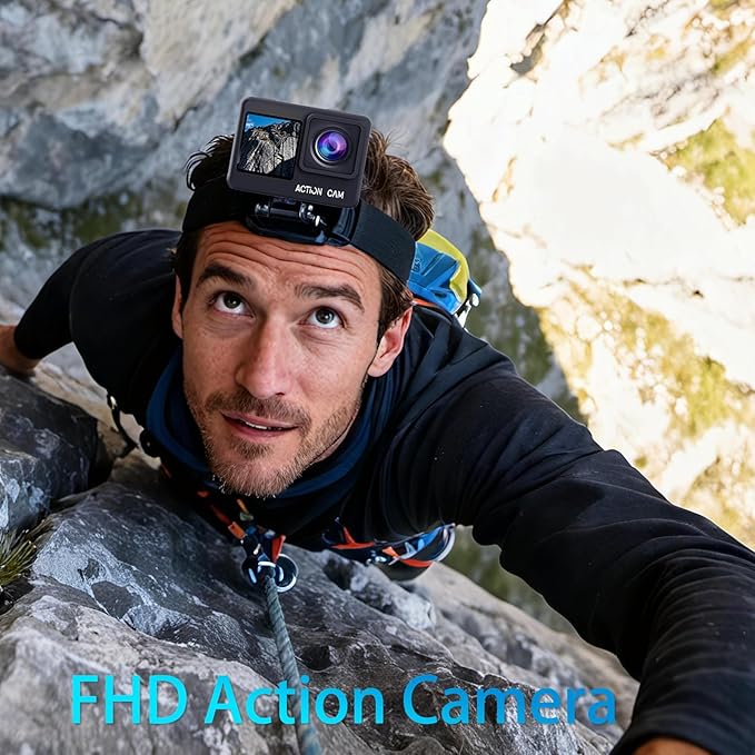 Action Camera FHD 1080P 16MP with 32GB Memory Card - 131FT/40M Waterproof Dual Screen Sports Camera,2X Batteries & Multifunctional Accessories Kit for Helmet, Bicycle
