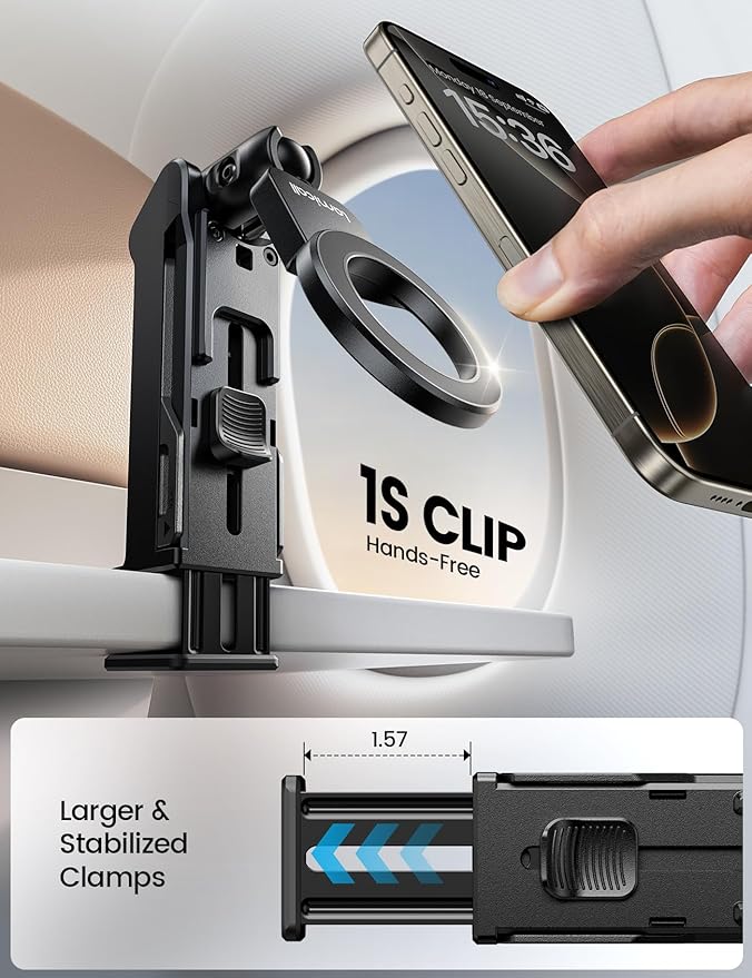Lamicall for Magsafe Airplane Phone Holder, Airplane Travel Essentials for Flying Plane, Handsfree Airport Phone Mount Long Flight Must Haves for Woman Man Fits iPhone 17 16 15 14 Pro Max Series