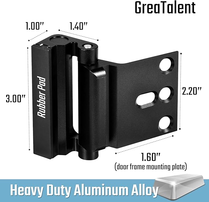 GreaTalent 3Pack Home Security Door Reinforcement Lock Childproof, Add High Security to Home Prevent Unauthorized Entry, Aluminum Construction Finish Black