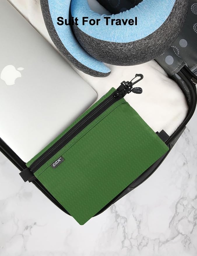 GOX Travel Toiletry Bag, Carry On Small Zipper Pouch, Cosmetic Kit Makeup, Digital Bag, Water Repellent Nylon (Blackish Green)