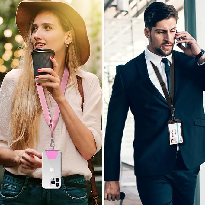 CACOE Phone Lanyard 2 Pcs Adjustable Neck Strap,4 Pcs Patches,Universal Crossbody Multifuctional Patch Cell Phone Lanyards Compatible with Most Smartphones(Black+Pink)