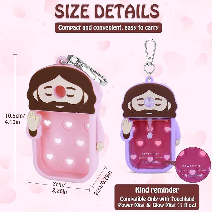 Silicone Case Compatible with Touchland Hand Sanitizer Spray, Touchland Case with Keychain, Protective Case for Power & Glow Mist 1 FL Oz/30ML, Sanitizer Spray Accessory for Mother's Day(Pink&Purple)