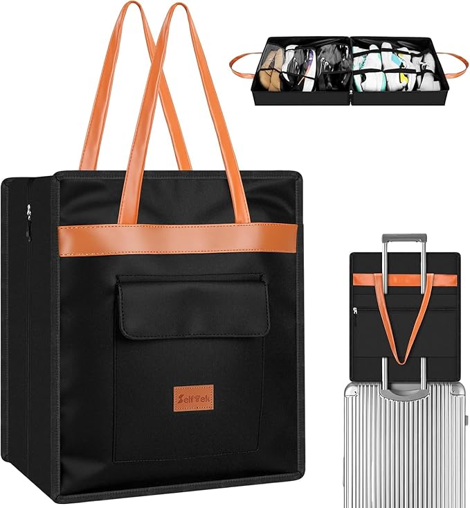 SelfTek Shoe Bags for Travel with Handle, Waterproof Large-Capacity Family Travel Shoe Bag Organizer for Multiple Shoes, Shoe Travel Bags for Packing, Suitable for Luggage Handle (Black)