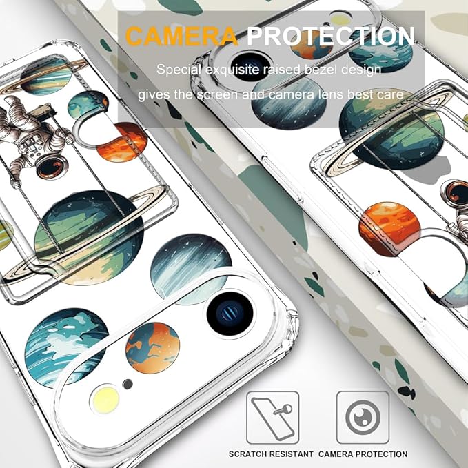 Compatible with iPhone 17 Air Case Card Holder for Women Cute Design,Wallet Phone Cases Transparent Cool Kawaii Protective (Clear Astronaut Space Planets)