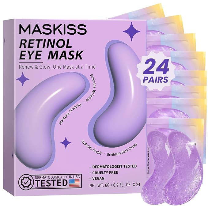 Maskiss Retinol Under Eye Patches (24 Pairs), Purple Eye Masks for Dark Circles, Puffy Eyes & Wrinkles, Firming Collagen Eye Patches, Vegan Cruelty-Free Skincare Gifts for Women