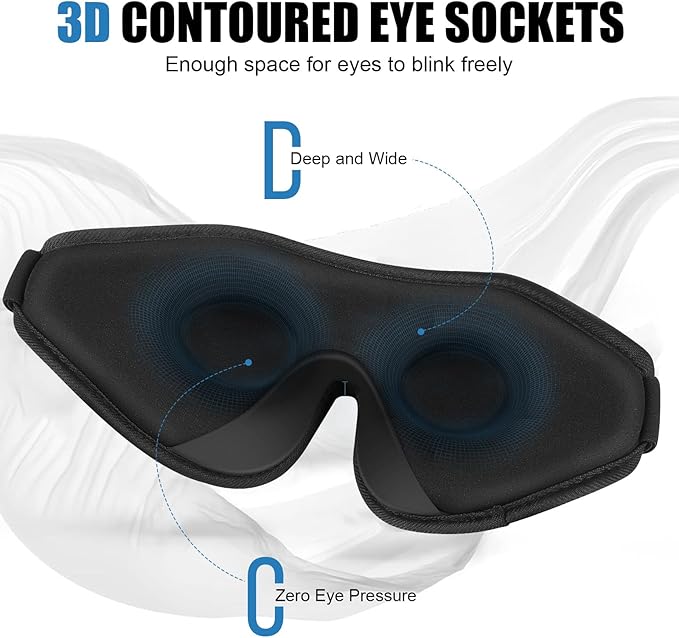 Sleep Eye Mask for Men Women,Zero Pressure 3D Blackout Eye Mask for Sleeping,Eye Covers with Adjustable Strap,Soft Breathable Travel Sleep Mask for Airplane,Includes Ear Plugs(Gray)