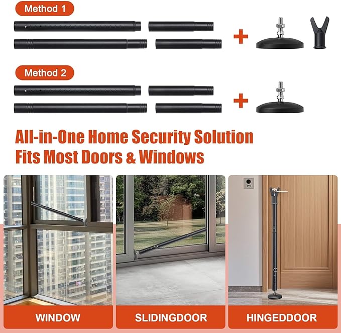 Door Security Bar - Upgraded Anti-Slip Base,Heavy Duty Burglar Door Stopper Stick,28-52" Adjustable Barricade Safety Jammer Stoper for Front Door Patio Sliding Glass Window,Black