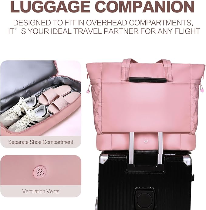 Large 2PCS Nylon Duffle Bag for Travel Weekender Overnight Hospital Gym Bag for Men & Women, Carry On Airline Approved Personal Item Duffel Garment Bag Luggage with Shoe Compartment & Packing Cube