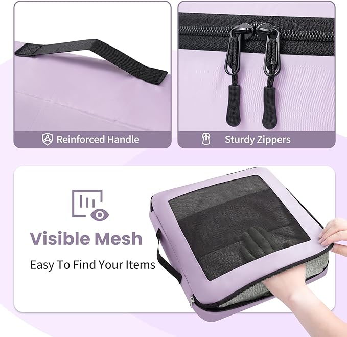 Mesh Packing Cubes for Travel, Durable Luggage Organizer with Sturdy Material and Double Zippers, Comprehensive Set for Travel Accessories Storage, 8 set, purple