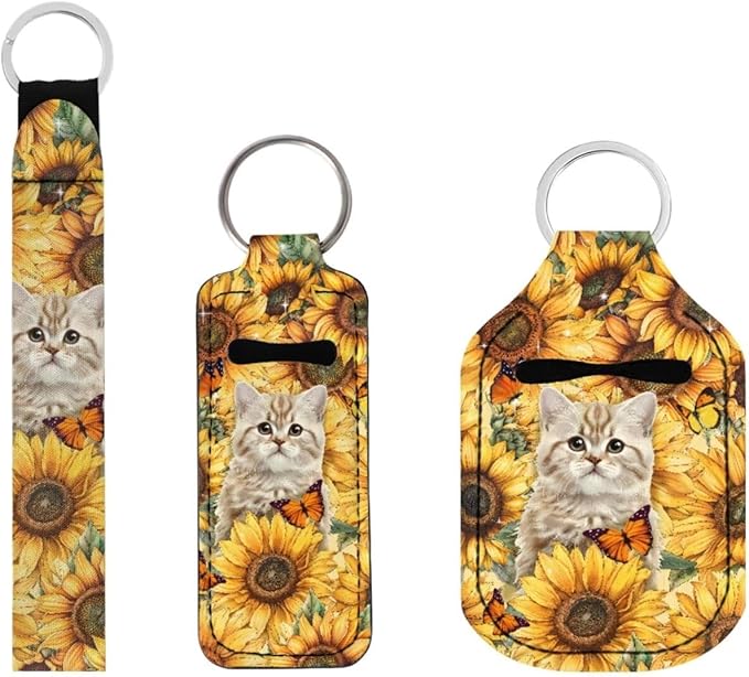 Suobstales 3Pcs Travel Bottles Keychain Holder Set,Travel Bottle Sleeves+Neoprene Chapstick Holders+Lanyard Keychain
