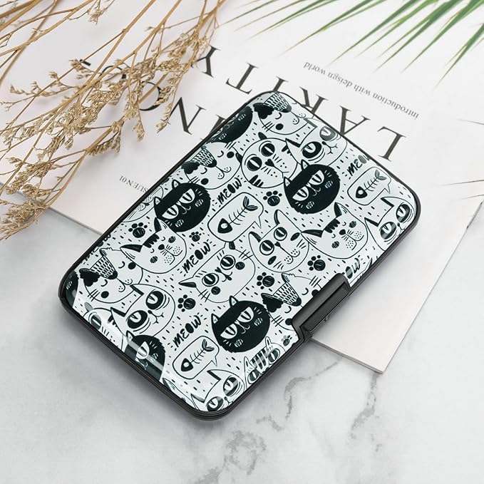 ELFISH RFID Blocking Credit Cards Holder Aluminum Wallet Metal ID Case for Men Women(Monster Cats)