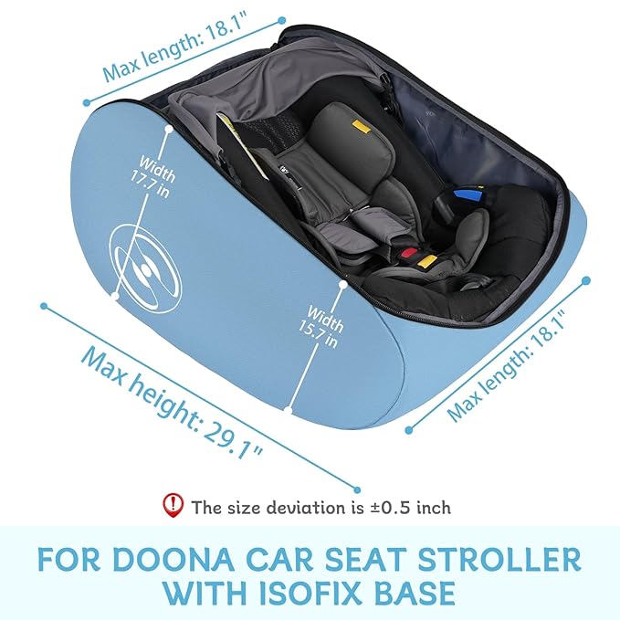 YOREPEK Padded Stroller Travel Bag for Airplane, Fits for Doona Stroller with isofix Base, Sturdy Stroller Bag Backpack with Lockable Zipper, Foldable Stroller Cover for Baby Travel,Ocean Blue