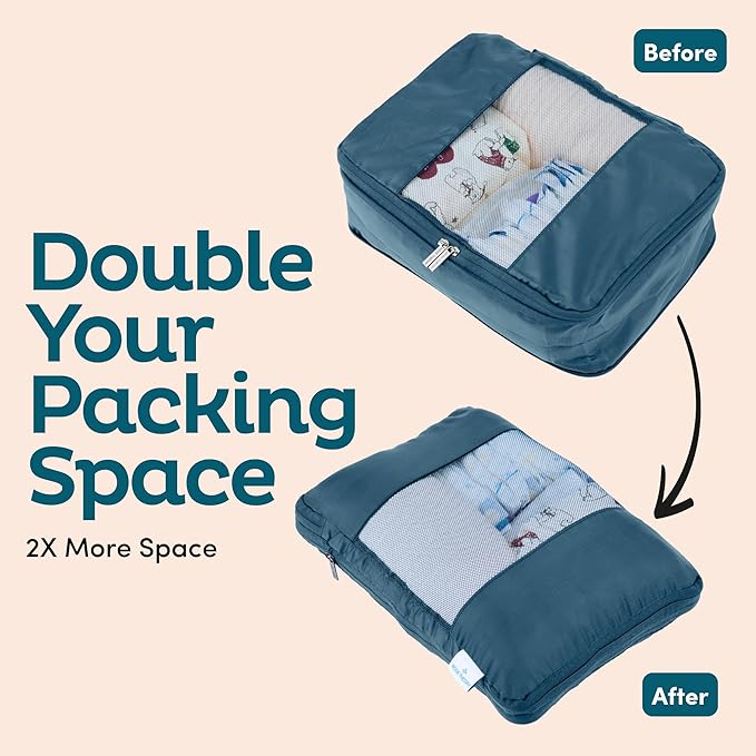 6-Pack Large Compression Packing Cubes for Travel - Lightweight Compression Packing Cube Set, Water-Resistant Luggage Organizer Bags & Suitcase Organizers, Travel Cubes for Carry-On, Checked Luggage