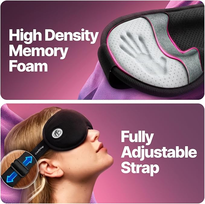 Eye Mask for Sleep with Ultimate Travel Case & Ear Plugs - DeepSpace™ Blackout Sleep Mask for Women Men, Side Sleeper Adjustable Eye Cover, Zero Eye Pressure, Memory Foam Eye Mask for Travel