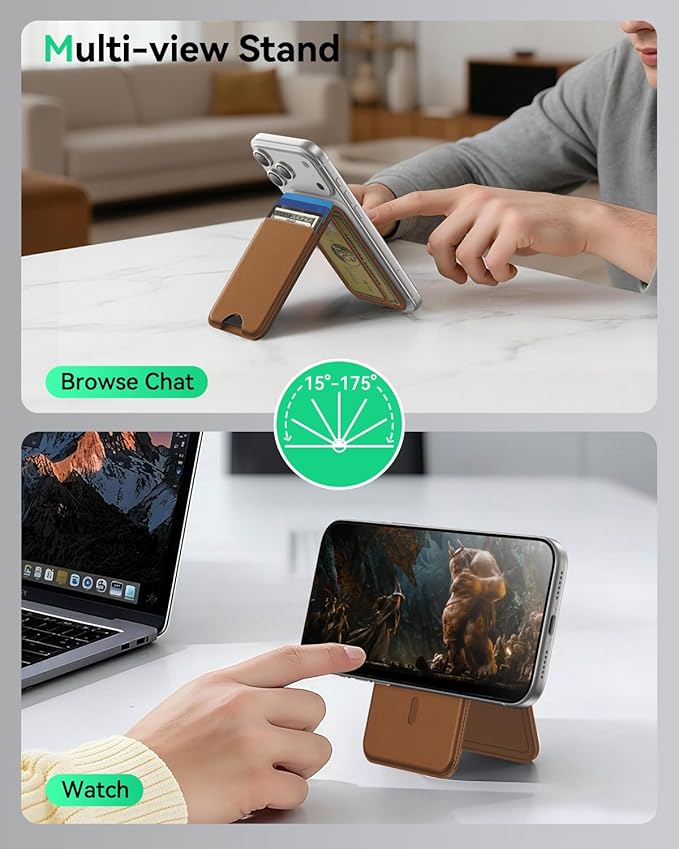 TWZKG for MagSafe Wallet, Works with Apple Find My,5 Card Holder with Stand, Magnetic Phone Wallet for iPhone 17/16/15/14/13/12 Pro Max Plus Air, RFID Blocking Vegan Leather,Coffee