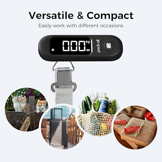 pack all 110 Lbs Luggage Scale, Digital Handheld Baggage Scale, Travel Suitcase Weight Scale with LCD Display, Battery Included, Black