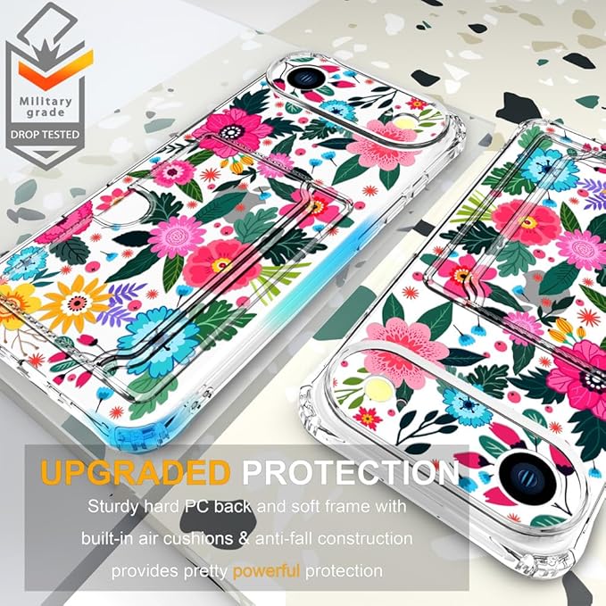 Compatible with iPhone 17 Air Case Card Holder for Women Cute Design,Wallet Phone Cases Transparent Cool Kawaii Protective (Clear Floral Spring Blossom)