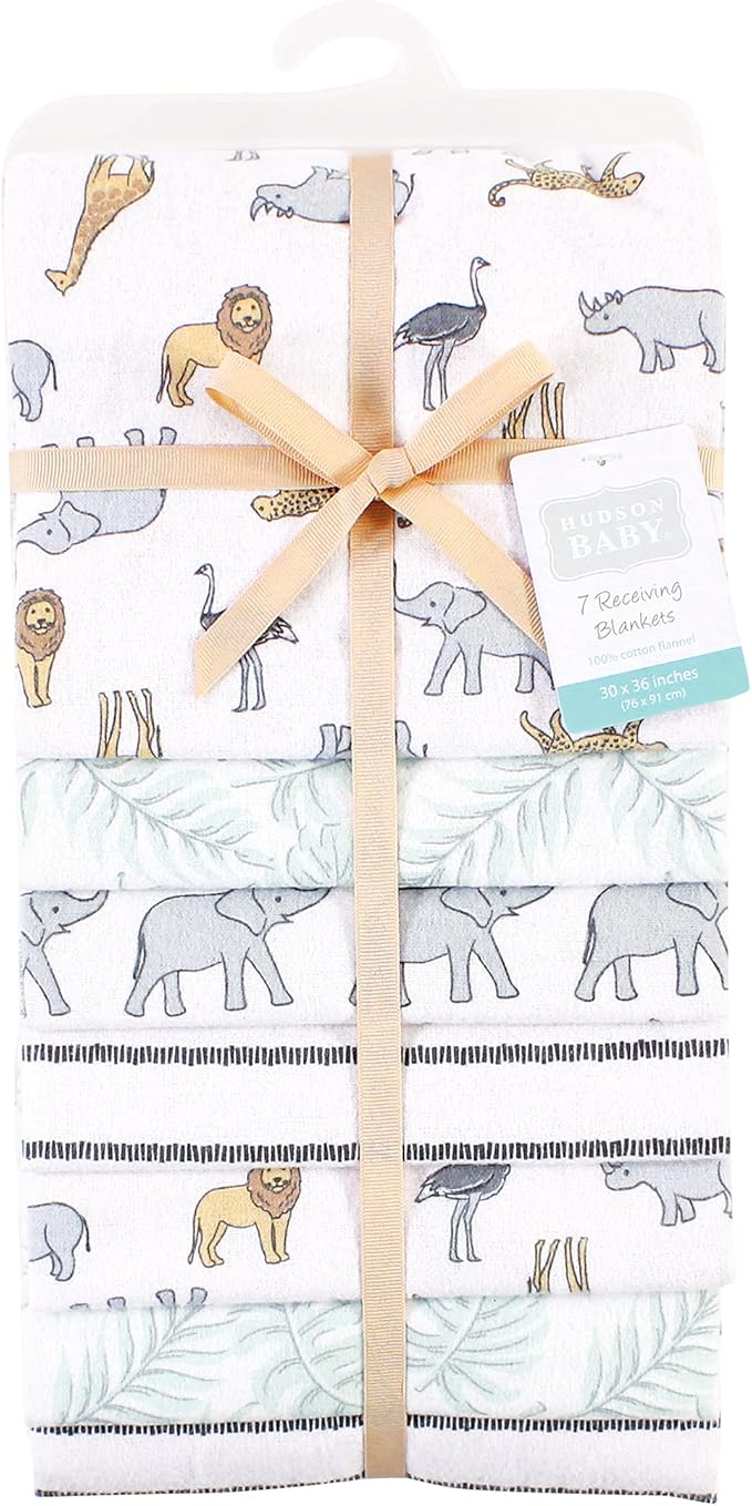 Hudson Baby Unisex Baby Cotton Flannel Receiving Blankets Bundle, Modern Neutral Safari, One Size