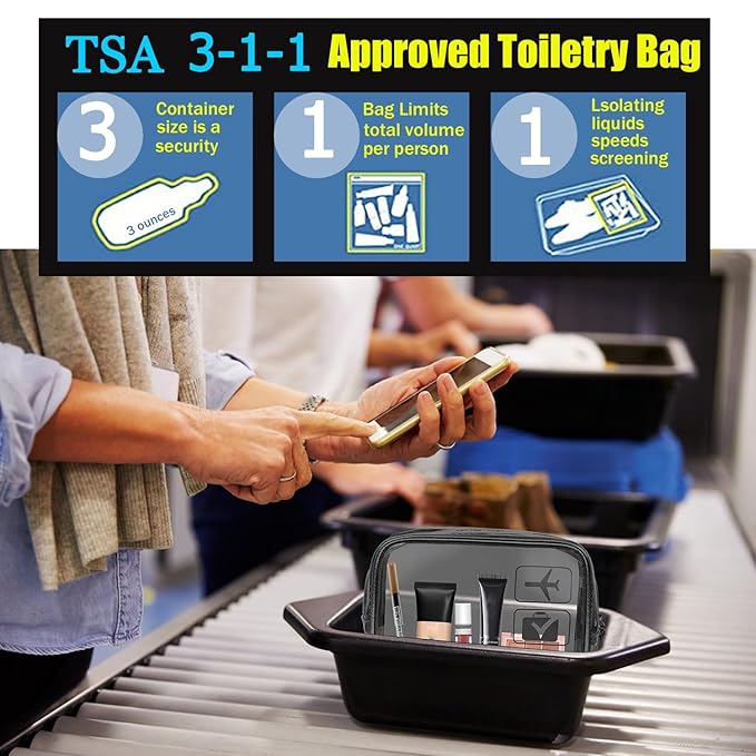 MODENGKONGJIAN TSA Approved Toiletry Bag, 3 Pcs Clear Toiletries Bags Quart Size Travel Makeup Cosmetic Bag for Women Men, Carry on Airport Airline Compliant Bag (Multicolor)