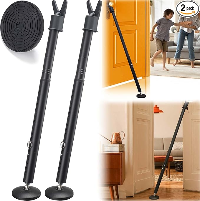 2 Pack Door Security Bar – Anti-Slip 600LB Heavy Duty Door Stopper Jammer Stick, Adjustable 24.5-50.7'',Portable Travel Safety Lock Blocker for Home, Apartment, Hotel, Front & Sliding Doors