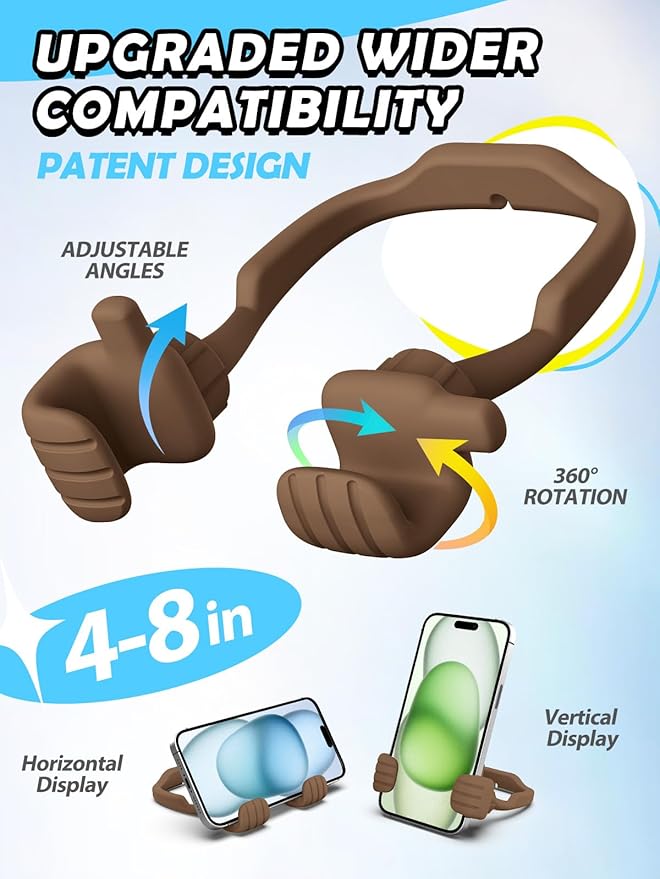 Gifts for Teens Boys Men Him Cell Phone Holder: Patented Thumbs Up Phone Stand Funny Gifts for Adults Kids Teenager Husband Friend Coworkers Phone Accessories Stocking Stuffers Cool Gadgets Brown