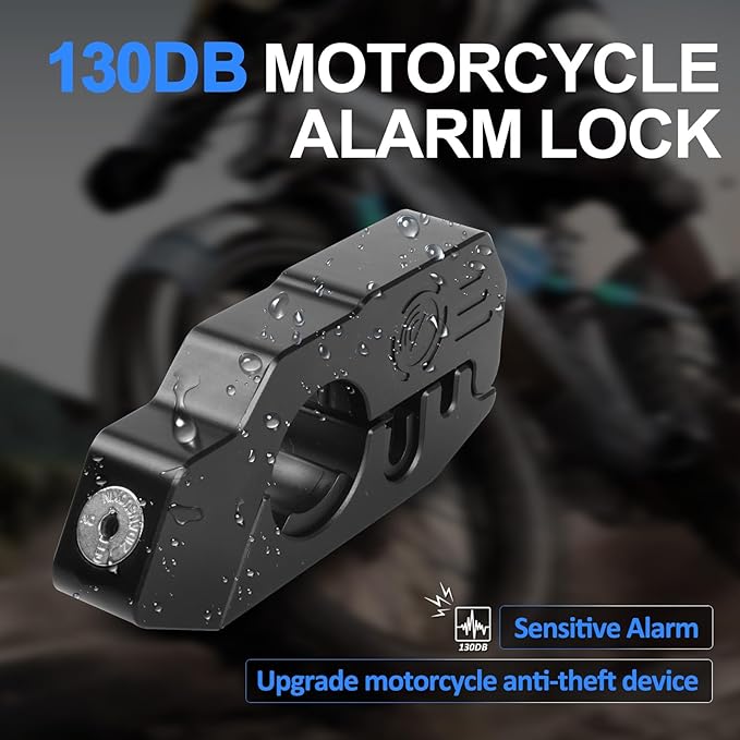 Motorcycle Locks Anti Theft, Motorcycle Grip Lock 130DB Alarm Heavy Duty Throttle Lock, Waterproof Brake Alarm for Moped, Bike, Scooter, ATV (Black)