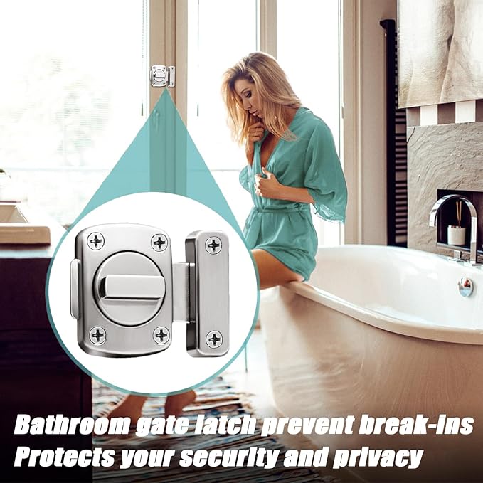 Bathroom Stall Door Latch Inner Door Reinforcement Lock,Zinc Alloy Bathroom Gate Door Latch,Inner Door Anti-Prying French Door Locks,Slide Locks for Inside Door,Night Latches