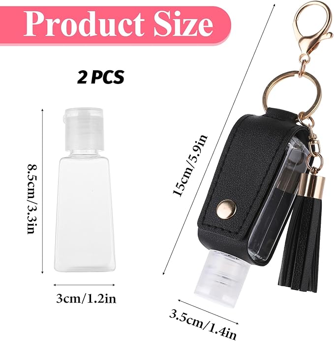 Molain 2 Pcs Hand Sanitizer Keychain 30ml Portable Leather Hand Sanitizer Holder Leakproof Empty Bottles Hand Sanitizer Travel Holder Bottle Refillable for Lotion Liquid Soap Shampoo(Brown,Black)