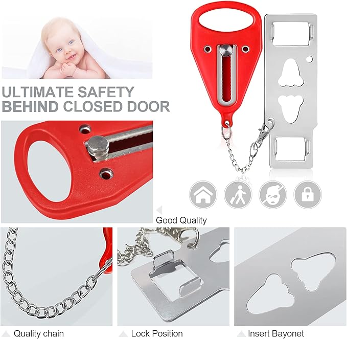 2 Pieces Red Portable Door Locks,Temporary Door Lockdown for Hotel Apartment, Provide More Security in an Unfamiliar Environment, Compact and Reliable Travel Essentials for Motels Dorm