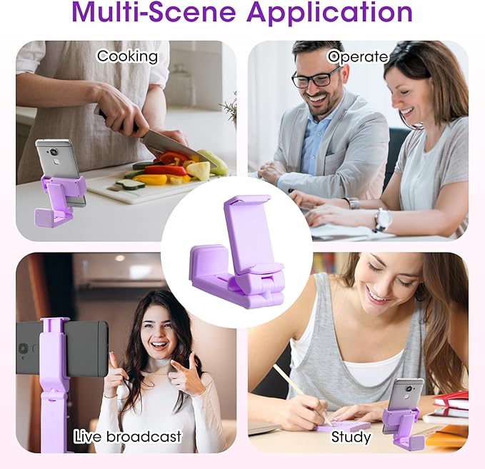 Airplane Phone Holder, Foldable Phone Holder for Airplane Seat Back Luggage Pole Desk 360° Rotation for Multi-Directional Viewing, Travel Essentials Holds Cell Phones (Purple 1pcs)