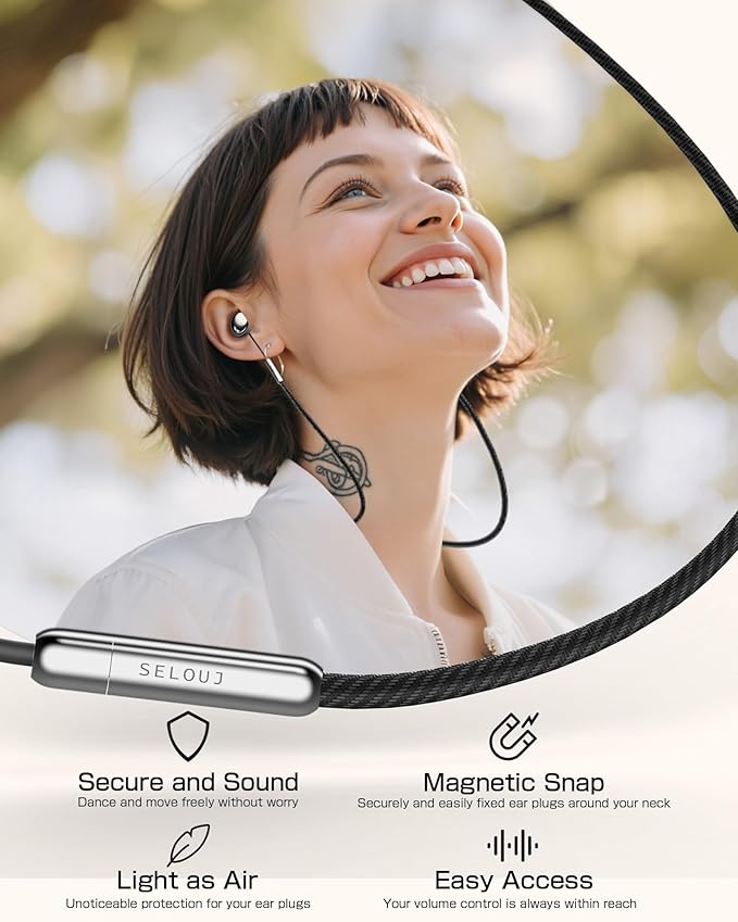 Ear Plugs for Sleeping and Concerts with Cord, Anti-Loss Reusable Earplugs, Ultra-Comfy, 45dB Noise Reducing, Hearing Protection for Travel & Focus, 7 Pair Silicone & Foam Eartips, Slumber Beige