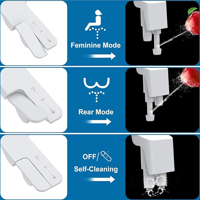 Toilet Bidet Attachment, Non-Electric Dual Nozzle (Feminine/Bidet Wash), Self-Cleaning Fresh Cold Water Sprayer Bidets for Toilets with Adjustable Water Pressure (Paddle Shifters, White)