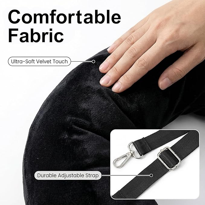Stuffable Travel Neck Pillow, Soft Velvet Fillable Airplane Pillow for Clothes, Adjustable Neck Fit, Carry-On Packing Luggage Saver