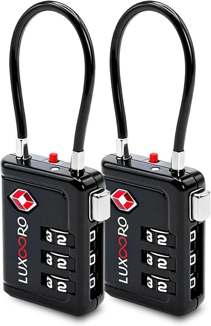 TSA Approved Luggage Lock with Alert Indicator, 3-Digit Resettable Combination, Durable Zinc Alloy Travel Lock for Suitcase, Backpack, Toolbox, Locker, All-Propose, keyless – Black (2 Pack)