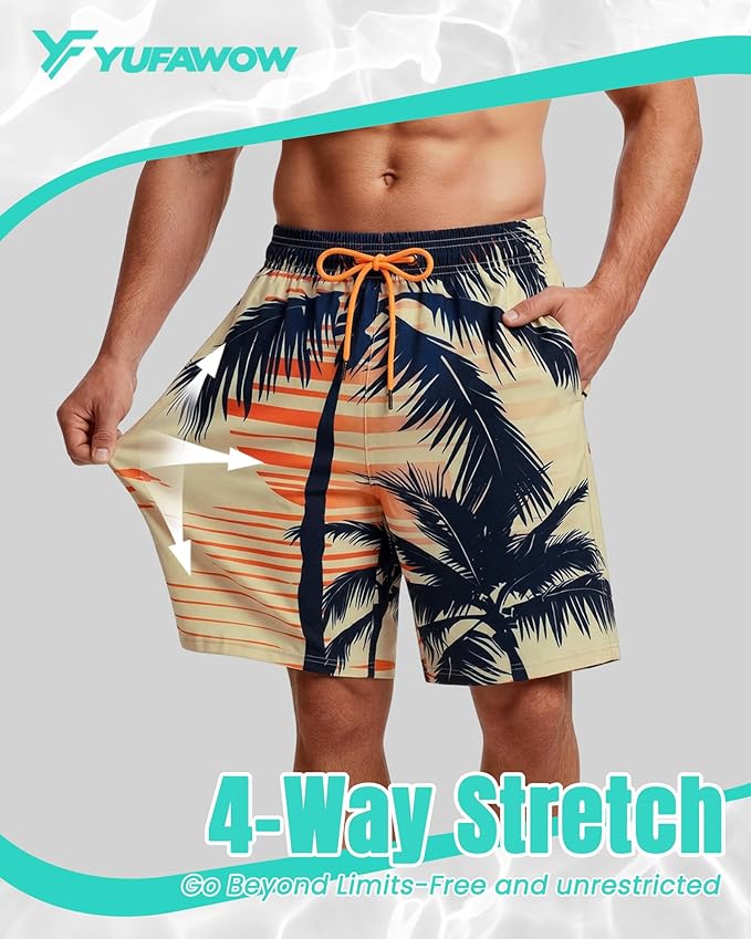 Men Swim Trunks 9 Inch with Mesh Lining Breathable Quick Dry Drawstring Pockets for Summer Beach Pool Board