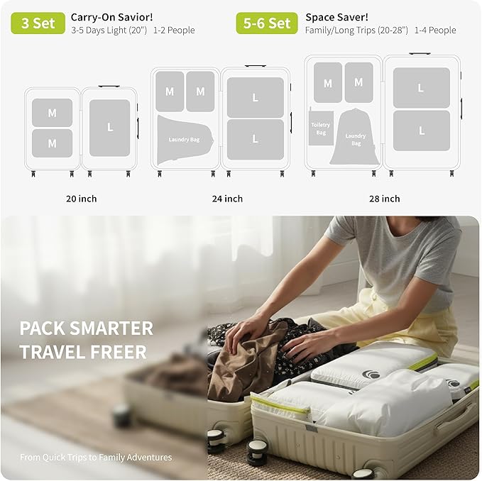 Cipway Compression Packing Cubes Set, Ultralight Expandable Travel Packing Organizers for Carry on Luggage (White 6pcs)