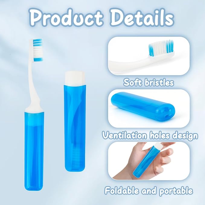 Travel Toothbrush 6 Pcs Travel Toothbrush Set Mini Portable Toothbrushes Soft Travels Size Toothbrushes Kit Small Foldable Tooth Brush with Case Cover for Home Camping Hiking Individually Wrapped