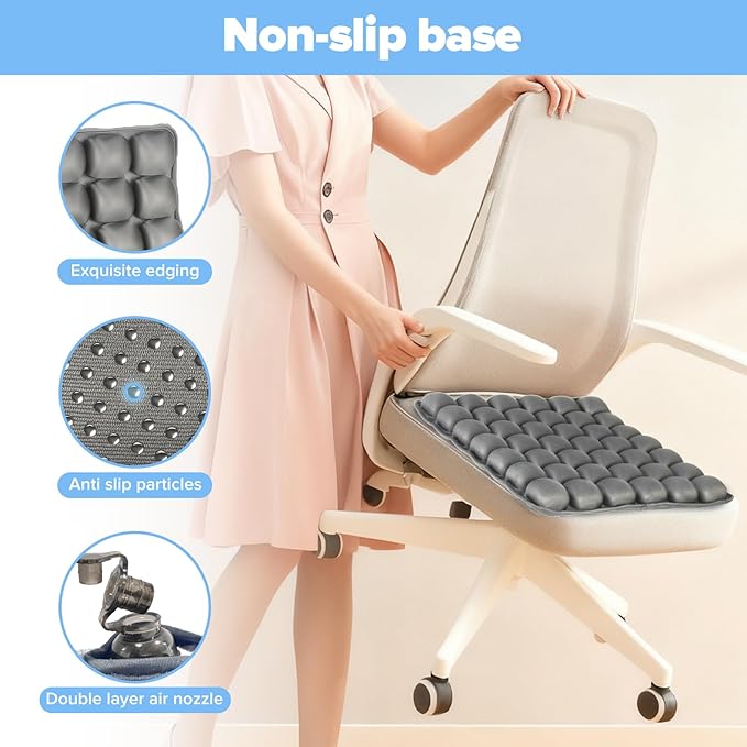 Sondour Travel Seat Cushion, Airplane Cushion Long Flight, Airplane Gadgets Inflatable Seat Cushions, Portable Airline Cushion With Air Pump, Wheelchair Cushions; Pressure Relief Seat Cushion - Grey