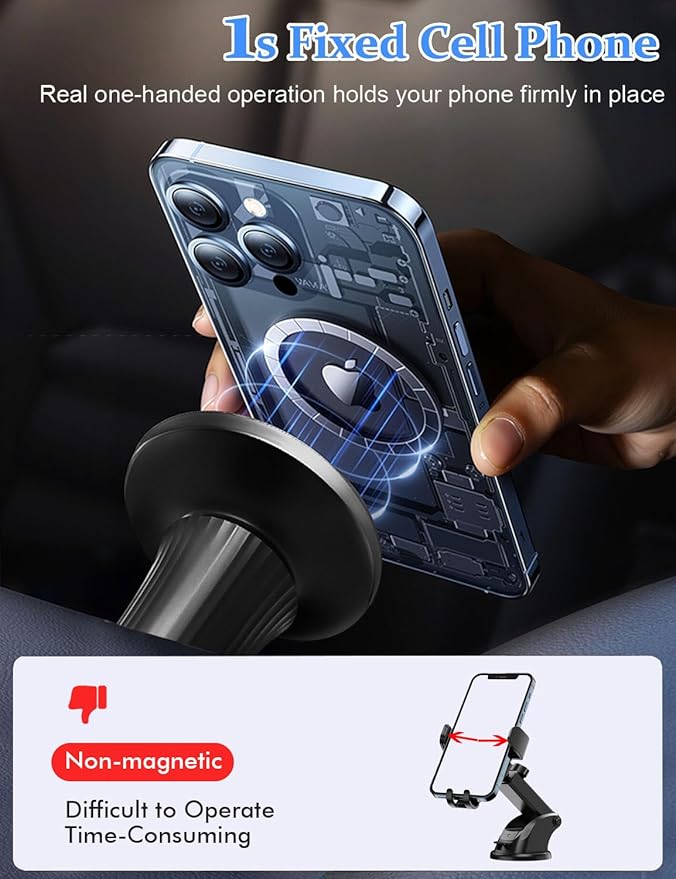 Magnetic Phone Holder for Desk, for Magsafe Cell Phone Mount Clamp Clip, 360° Rotating Adjustable Length Handsfree Phone Mount for iPhone 16 Pro Max, 15 Pro Max, 14 Plus, 13 Mini & 4-7" Phone